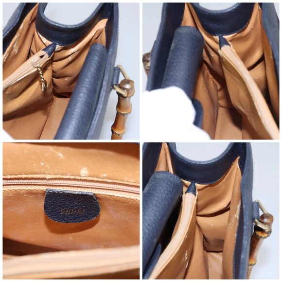 GUCCI Bamboo Hand Bag Suede Leather Navy Auth - Picture 14 of 16